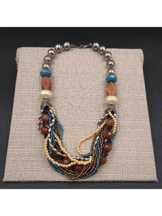 Jewelry - 20" Chunky Multi-Layered Beaded Necklace - Artisan Gemstone B1190